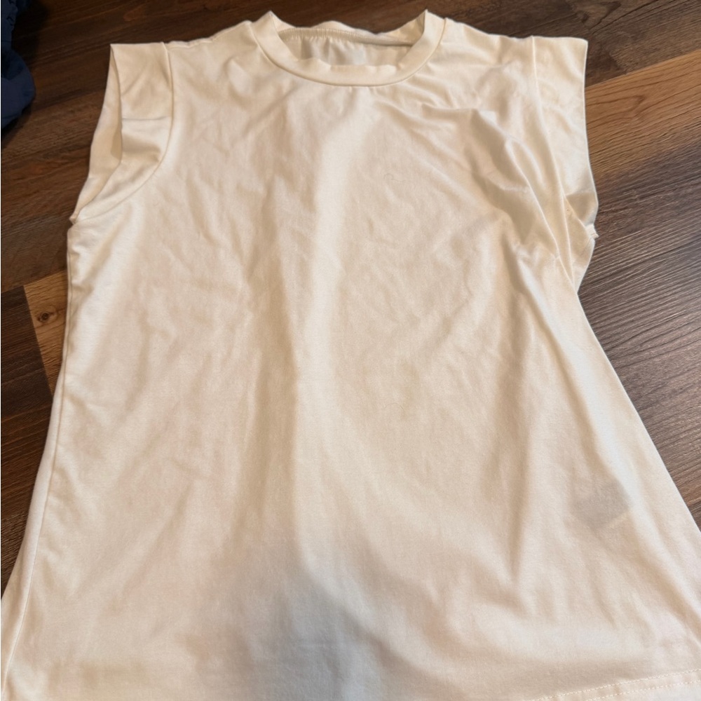 White Sleeveless Crewneck Top